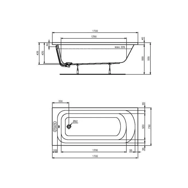 SIMPLICITY BAIGNOIRE 170X75 IDEAL STANDARD W004501 SIMPLICITY BAIGNOIRE 170X75 IDEAL STANDARD W004501