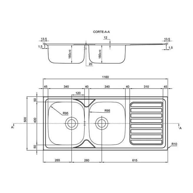 MEDOC ÉVIER CUISINE 1160X500 VAN MARCKE INTRO 20017883