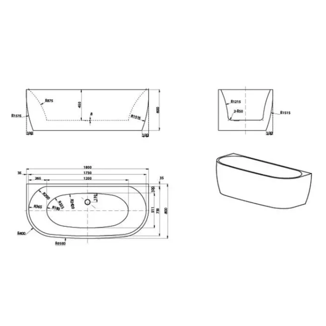 D-SHAPE DESIGN baignoire centrale balnc brillant 180x80 Van Marcke 20048202