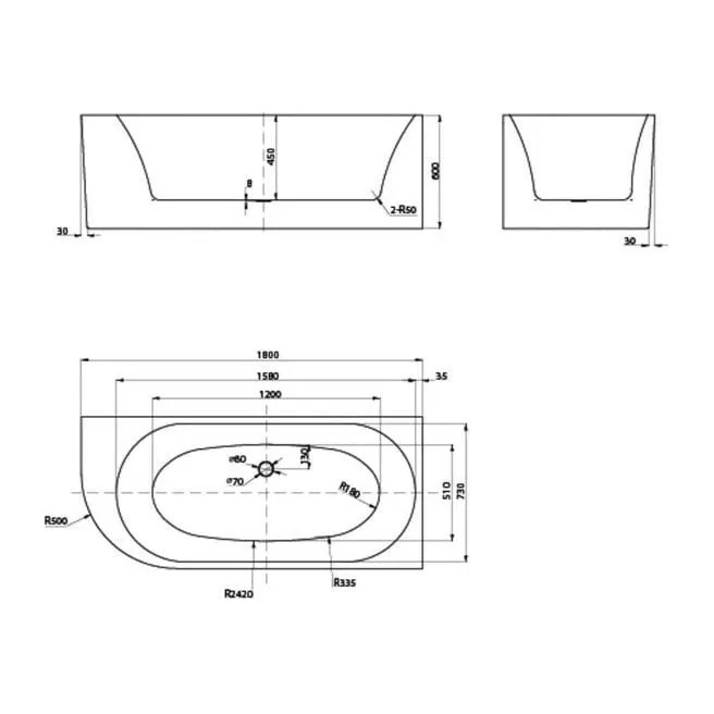 D-SHAPE DESIGN recht ligbad glanzend wit 180X80 Van Marcke 20048205