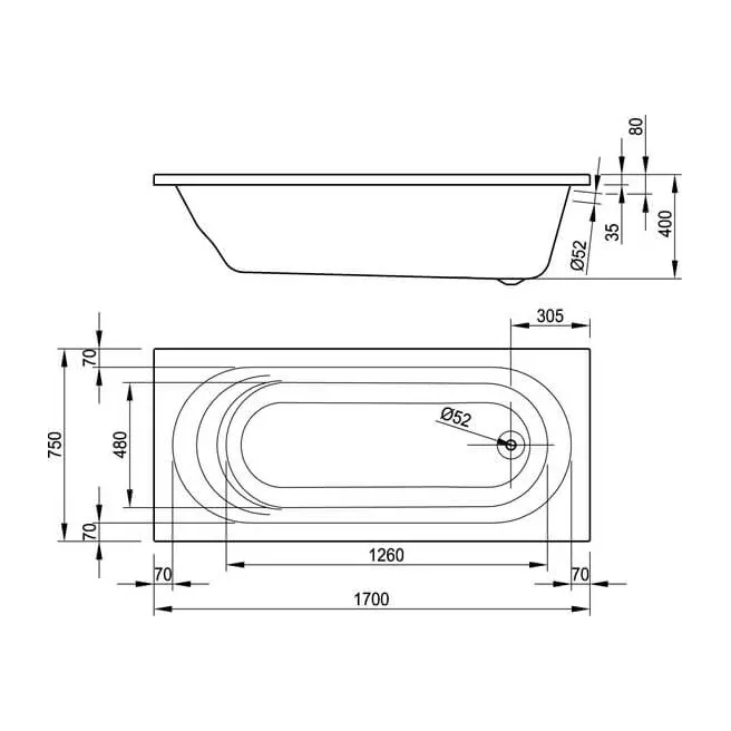 NANTES inbouwbad 170X75 Van Marcke Origine 20002931