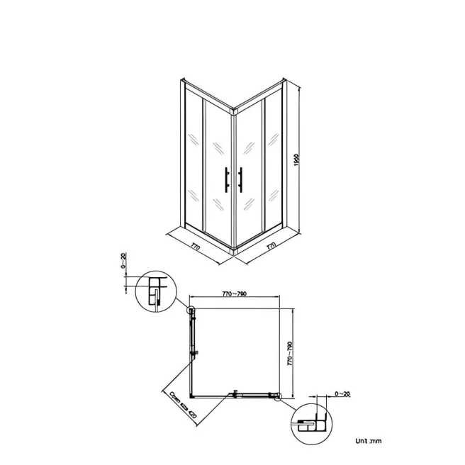 PROFI porte douche en accès d'angle Van Marcke Intro