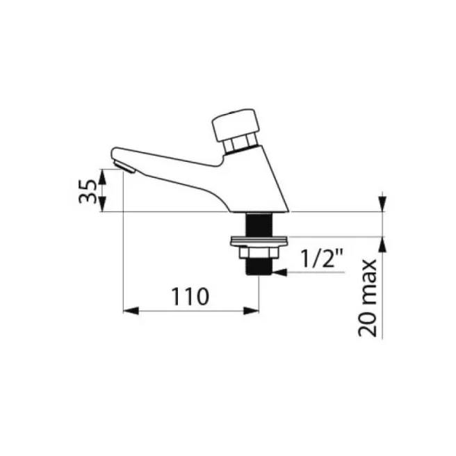 image dimensions TEMPOSTOP robinet lavabo à temporisation Delabie