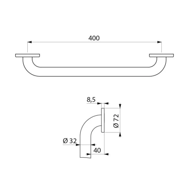 DELABIE Barre de Maintien Droite 400 mm D32 mm Inox Époxy Blanc 350504W DELABIE Barre de Maintien Droite 400 mm D32 mm Inox Époxy Blanc 350504W
