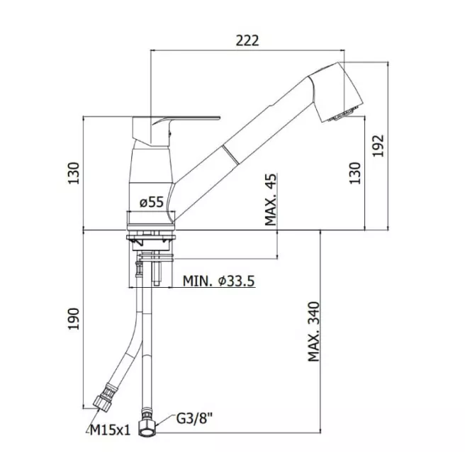image dimensions LENA robinet mitigeur cuisine avec douchette extractible Van Marcke