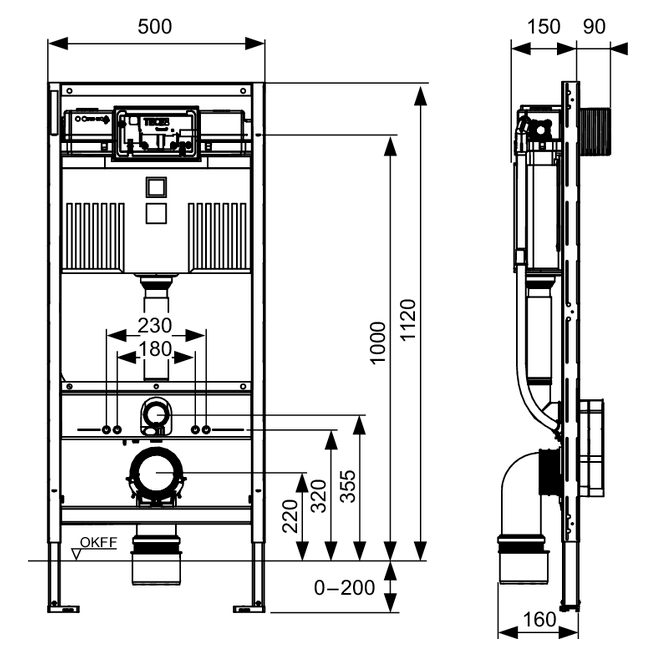 TeceProfil WC-draagframe standaardmodule Tece 9300335