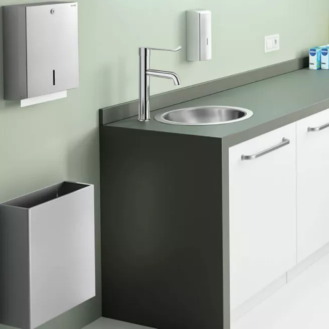 HEMI vasque ronde à encastrer  D385– Inox 304 poli satiné Delabie HEMI vasque ronde à encastrer  D385– Inox 304 poli satiné Delabie