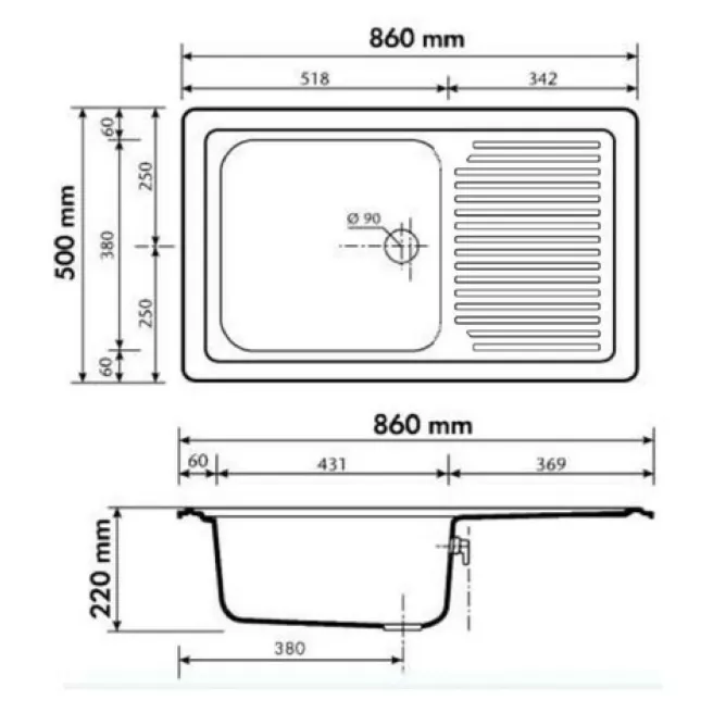 Nicola ForU inbouwspoelbak zwart 1 bak 860x500 mm GO by Van Marcke