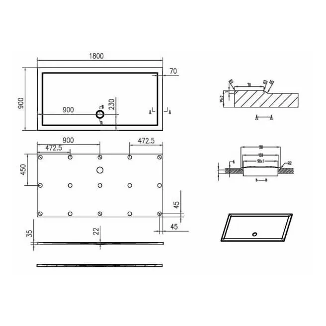 ERIS rechthoekige acryl douchebak Van Marcke